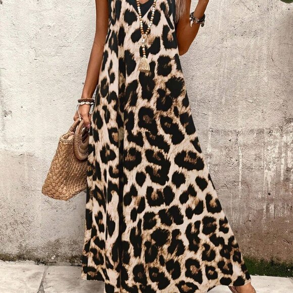 Multicolor Casual Women's Leopard Print Sleeveless Dress - Picture 7 of 7